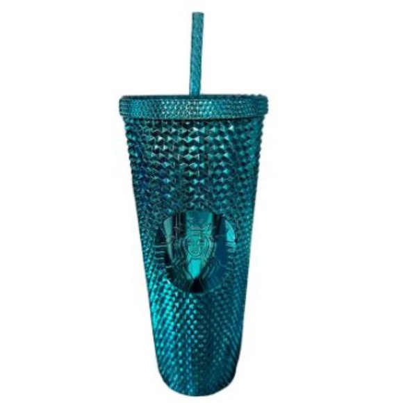 Starbucks 2023 Blue Chrome Studded Venti 24oz Tumbler with Straw - Picture 1 of 3